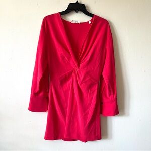 A.L.C. Red Ruched Mini Dress with Plunge Neckline